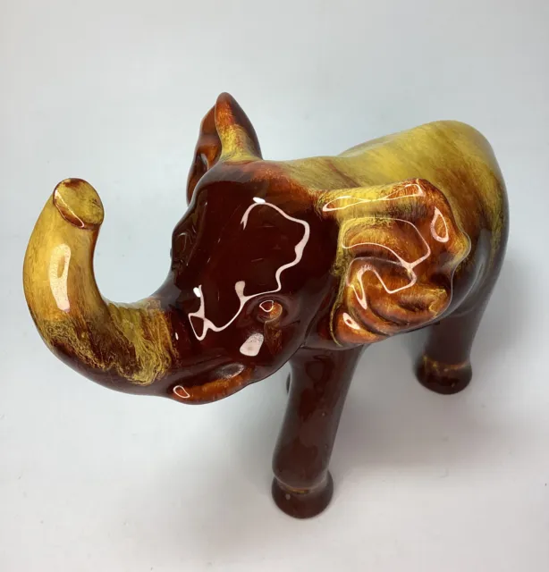 Blue Mountain Pottery? Elephant Figurine Trunk Up Harvest Gold Brown Canada? 2