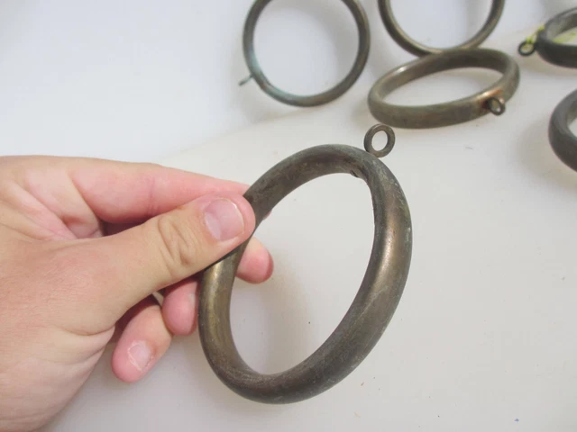 Large Antique Brass Curtain Rings Victorian Holder Hangers Vintage x10 - 3.3/8"W