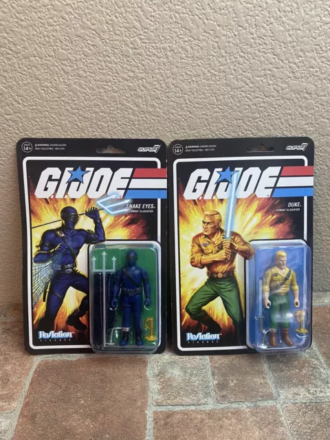 Lot of 2 G.I. Joe Super 7 Reaction Figures Duke and Snake Eyes Combat Gladiator