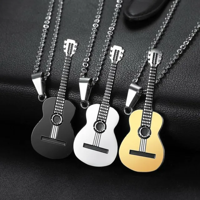 No Fade Stainless Steel Guitar Pendant Necklace Choker Women Men Jewellery Gifts