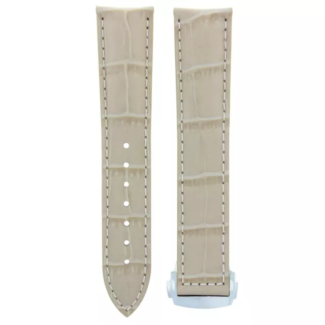 20Mm Push Button Leather Band Strap For Omega Speedmaster Moon Watch Beige Ws