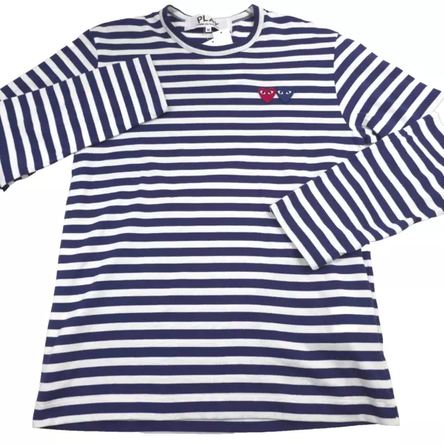 $140 COMME DES Garcons Play Striped Double-Heart Long Sleeve T-Shirt ...