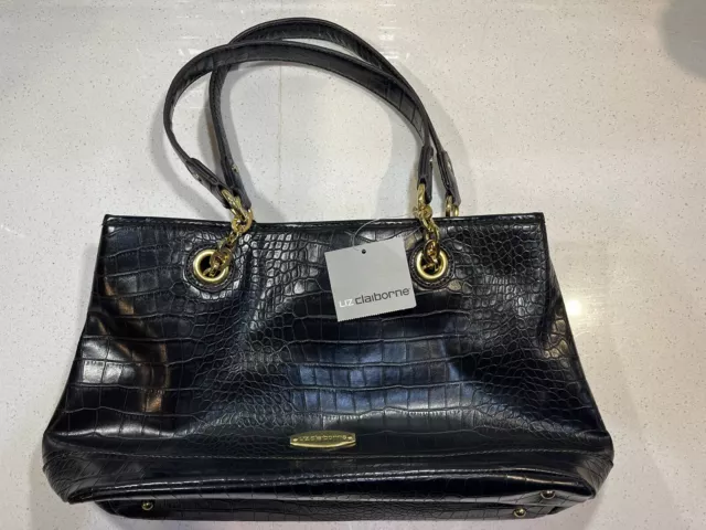Liz Claiborne Purse New With Tags Real Fit Tote Black Crocodile Print Great Gift