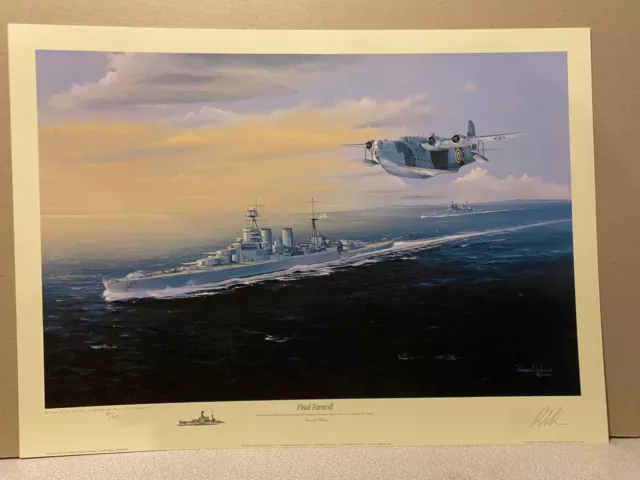 WW2 Royal navy naval art print HMS Hood HMS Prince of Wales Sunderland aircraft