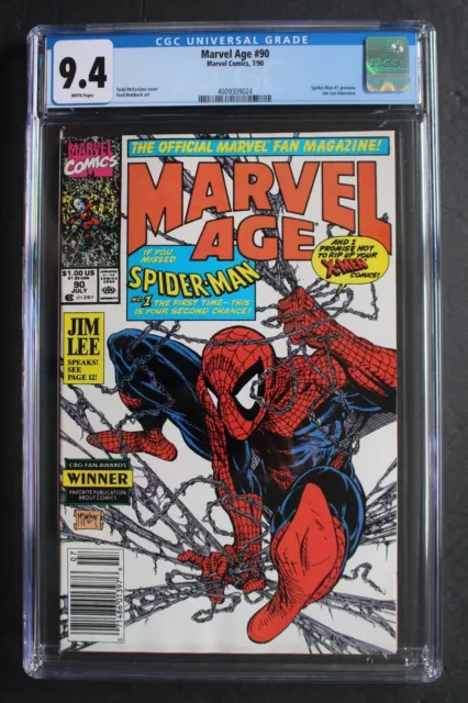MARVEL AGE #90 Preview 1990 Pre-Dates McFARLANE Spider-Man #1 Newsstand CGC 9.4