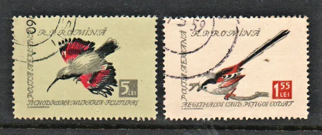 A set of 2 used stamps, original gum  " Song Birds " Romania 1959