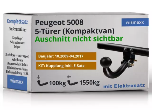 ANHÄNGERKUPPLUNG für Peugeot 5008 09-17 starr WESTFALIA +13pol E-Satz Erich J