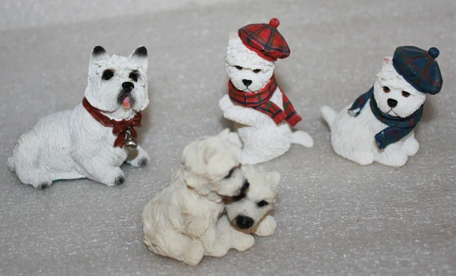 Four West Highland White Terrier Dog Resin Figures