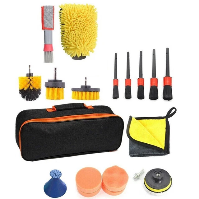 19Pcs Car Detailing Brush Set Soft Brushes Interior Wheel Valet Pro Cleaning Kit