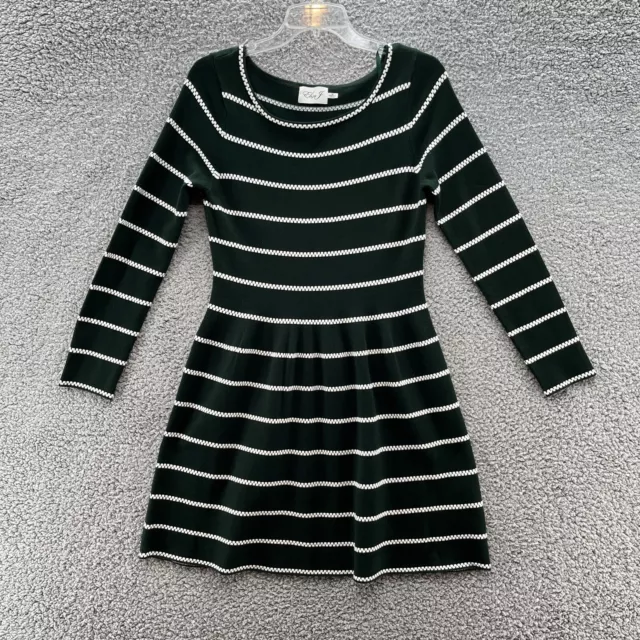 Eliza J Dress Womens Medium Dark Green White Stripe Fit & Flare Sweater Dress