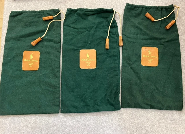 3 Ralph Lauren Polo Shoe Bags Green Leather Tassel and Drawstring