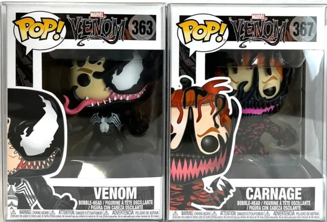 Funko Pop! Marvel Venom Carnage #367 & Venom #363 Set of 2 with Protectors