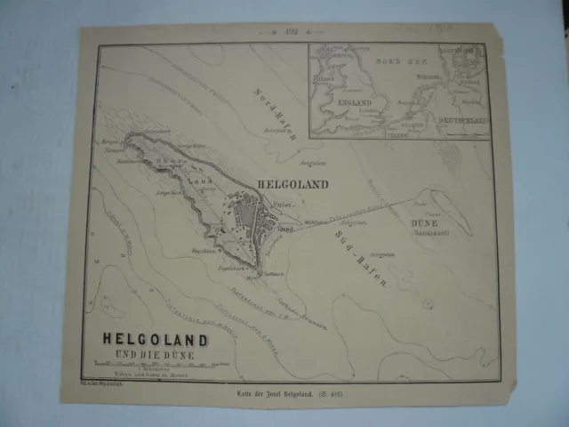 Helgoland, Plan, ca. anno 1900, 16 x 18 cm..--ORIGINALER HOLZSTICH----