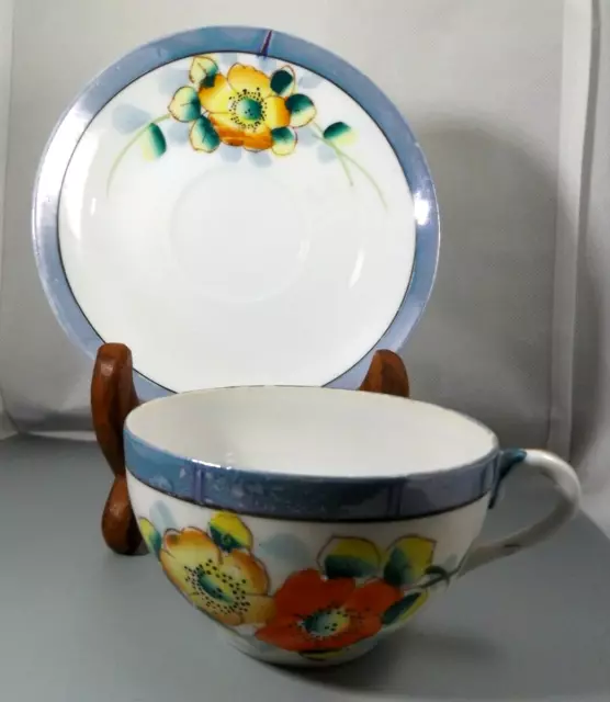 Antique Porcelain Bone China Tea cup Saucer Multicolor Floral Hand Painted Japan