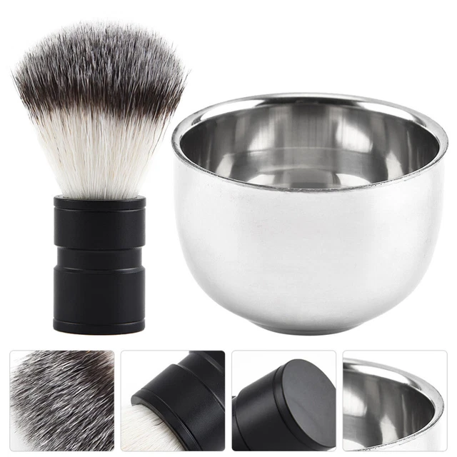 2 piezas práctico cepillo de afeitar hombre kit de afeitar acero inoxidable taza