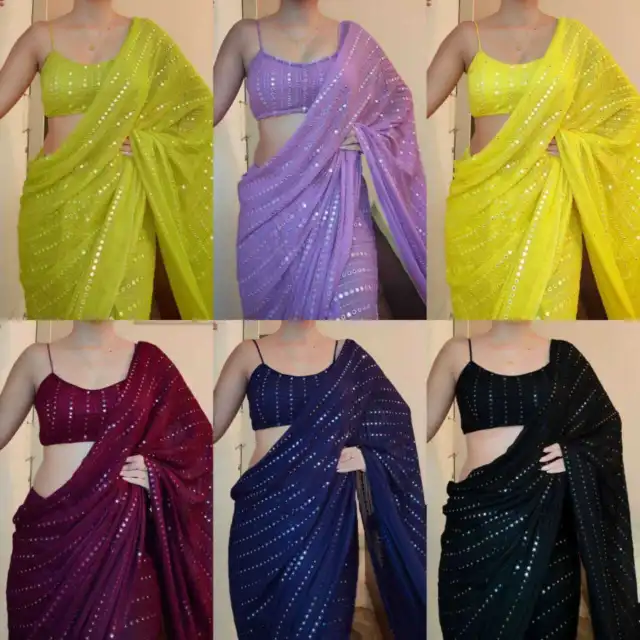 Saree Party Indian Designer Blouse Sari Mariage Bollywood Ethnique Wear...
