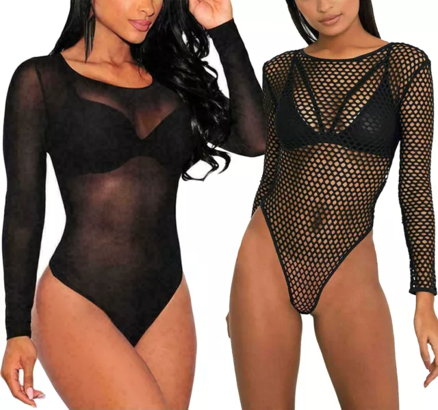 Velvet Bodysuit Leotard Ladies Sexy Black Sheer Mesh Geometric Size 8 10 12  1416