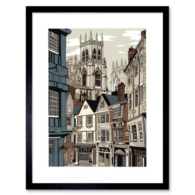 Shambles Street Cityscape with York Minster Towers Framed Wall Art Picture 12X16