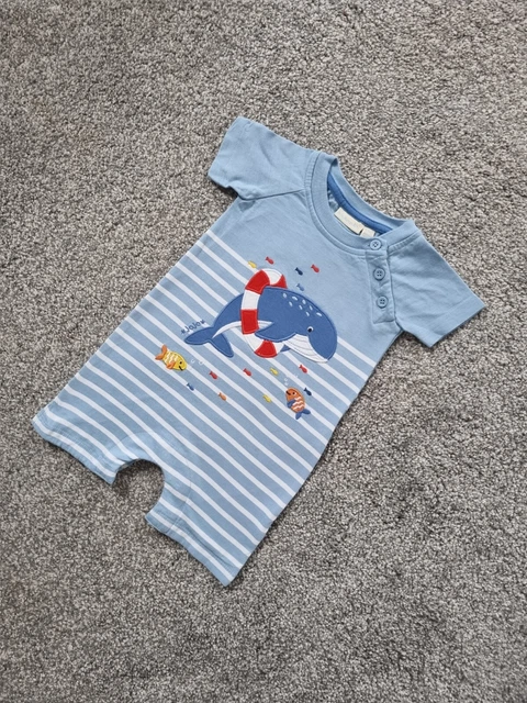 Baby Boys Jojo Maman Bebe Romper Outfit 3-6 Months whale fish blue striped p