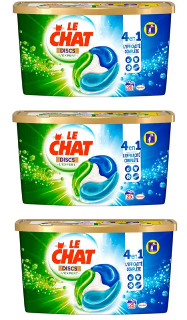 Lot de 3 boîtes de 25 capsules (soit 75) Le Chat 4 en 1 soit 0.38€ par lavage