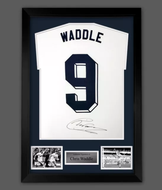 Chris Waddle Signed White Player T-Shirt In A Framed Presentation. Spurs Legend