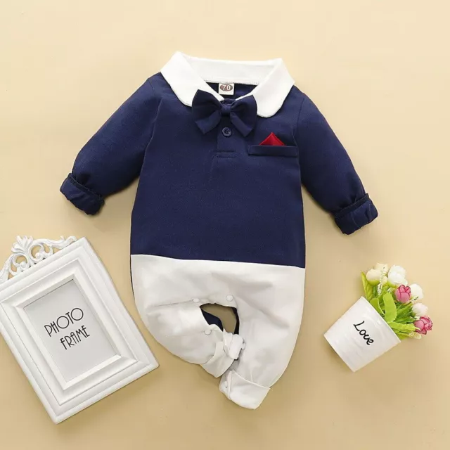 Newborn Baby Boys Gentleman Infant Romper Bodysuit Jumpsuit Outfits Clothes UK