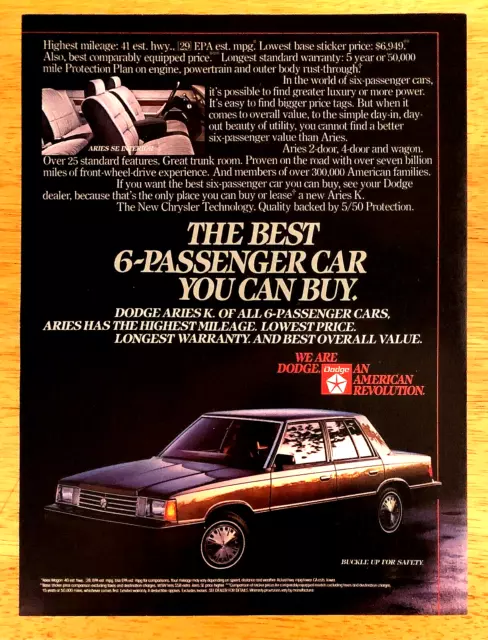 1984 Dodge Aries K Sedan—Vintage Magazine Print Advertisement Ad