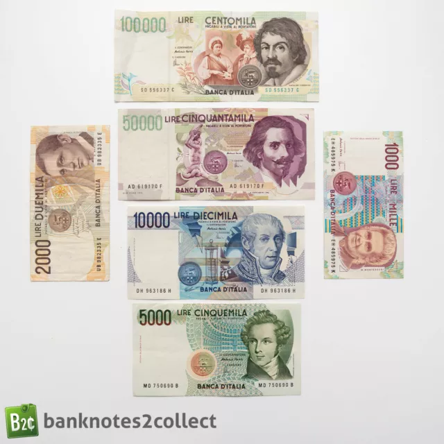 ITALY: Set of 6 Italian Lira Banknotes.