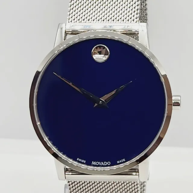 Movado Men's Museum Classic Blue Dial Silver Mesh Swiss 40mm Steel Watch 0607349