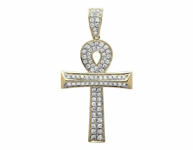 1.12ct Simulated Diamond Pendant Wood Log Ankh Cross 14k Yellow Gold Plated