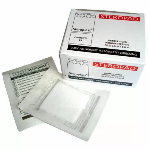 Steropad Low Adherent Dressing 5 x 5cm Cuts Burns Wounds Steroplast