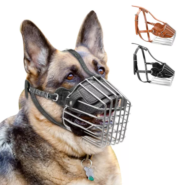 Leather Basket Muzzle for Large Dogs Pit bull Doberman German Shepard Adjustable