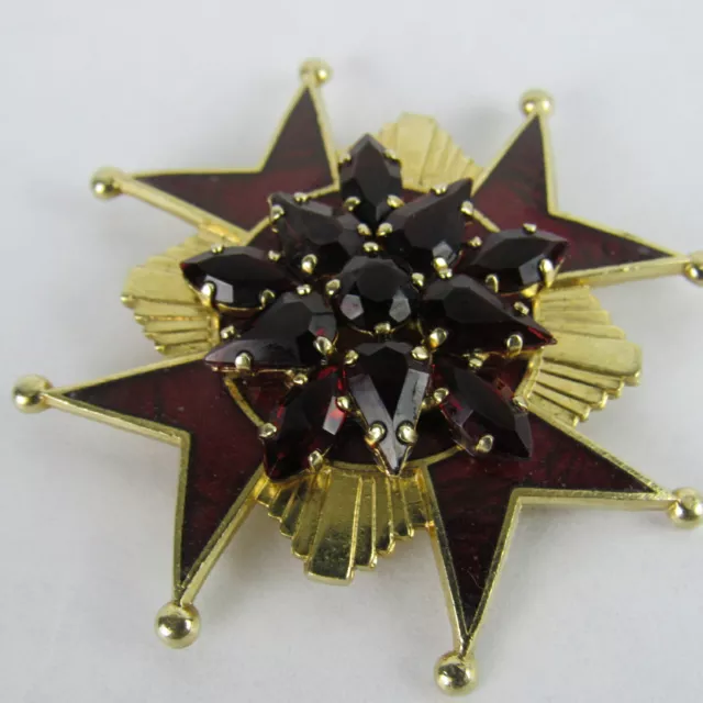 Vintage MALTESE Cross RHINESTONE ENAMEL Brooch Hand Signed FOX Jewelry