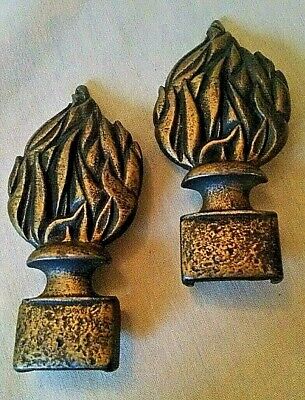 Judd Curtain Tie Back 2 Piece Set Torch Flame Fire Theme Vintage Metal End Only.