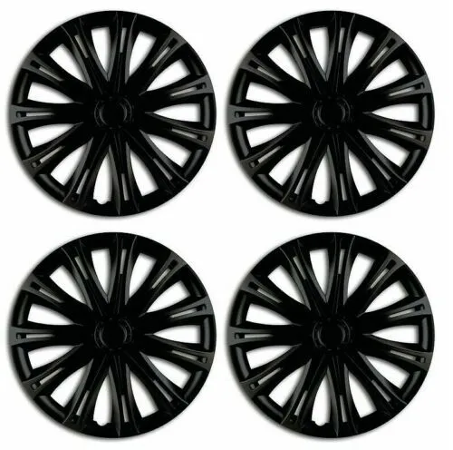 Wheel Trims 13 14 15 16" Black Hub Caps Spark Black Plastic Covers Set of 4 New