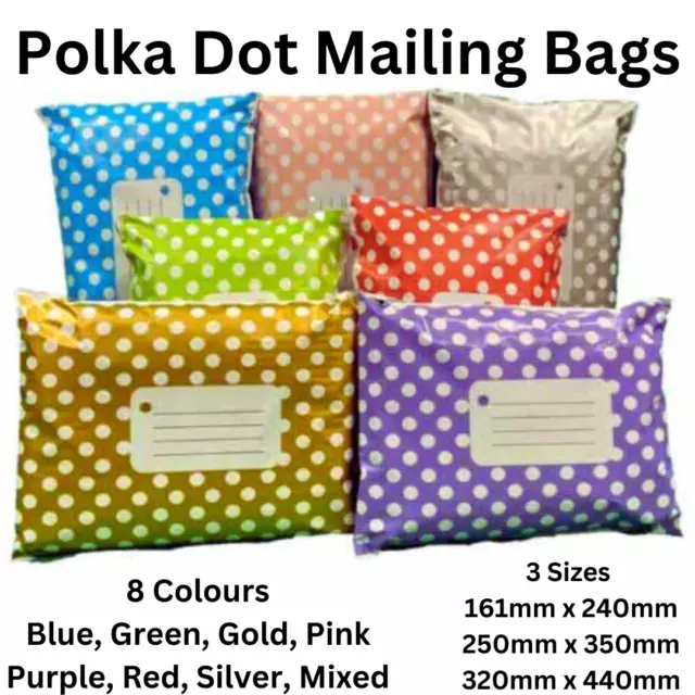 Polka Dot Coloured Printed Mailing Bags Postage Post Postal Self Seal 3 sizes