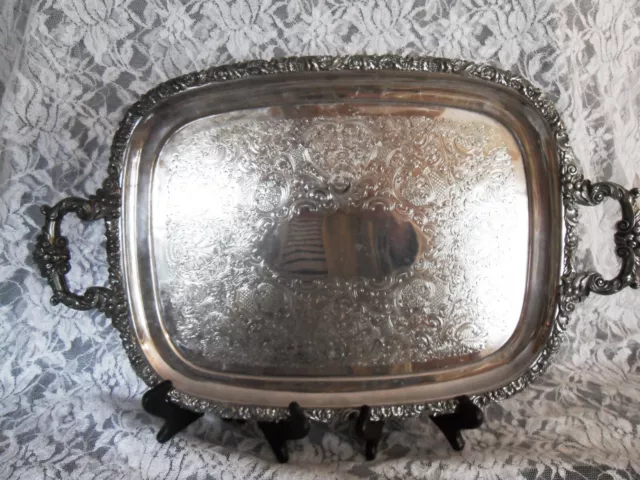 Antique Ellis  Barker Footed Silver Plate Tray, Rectangular  20 "