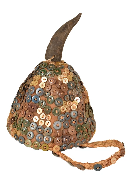 Lega Mujer Sombrero Botones en Cesta Bwami Sociedad Congo Arte Africano