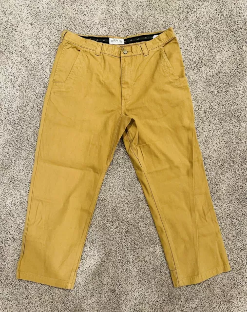 Pantalones ORVIS Oro Amarillo Sarga Lona Pesca Exterior Trabajo Pesado Para Hombre Talla 42x28