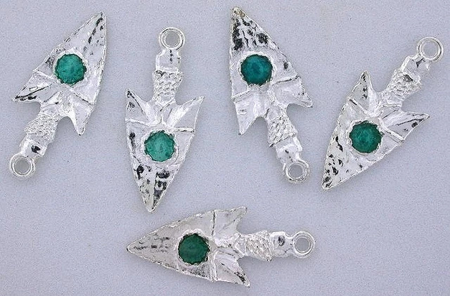 Set Of 5 Silver Color Southwest Teal Enamel Arrowhead Pendant Focal 1 1/2 Inch