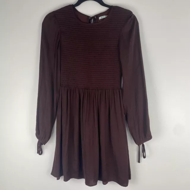 Kimchi Blue Women's Smocked Mini Dress Size S Maroon Red Long Sleeve Puff Sleeve