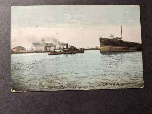 Steamer SS CAMBRIA 1909 Naval Postcard w/ note Cleveland, OHIO
