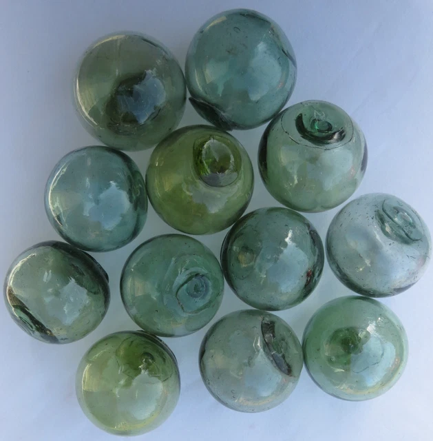 Japanese Blown Glass Fishing FLOATS 2" Shades: SEA GREEN (12) Maritime Relics