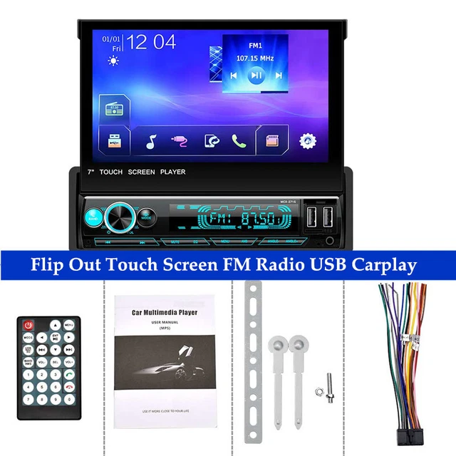 Single 1 DIN 7" Car Player Stereo MP5  Flip Out Touch Screen FM Radio USB Parts