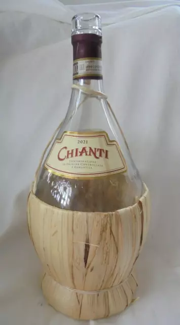 Large Empty Chianti Wine Bottle 1.5 L Fiasco Straw Raffia Base Upcycle Project