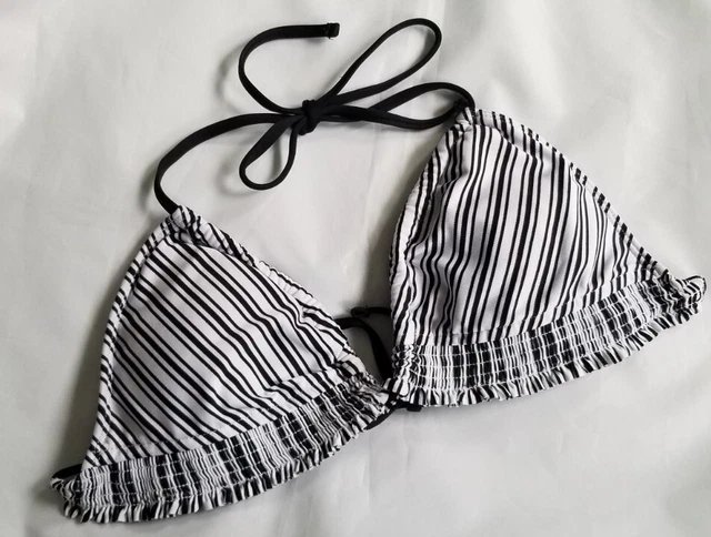 Mossimo Black & White Striped Triangle Bikini Top Bathing Suit Women's Size L