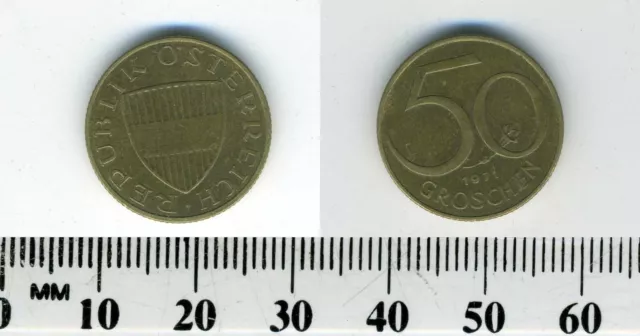 Austria 1971 - 50 Groschen Aluminum-Bronze Coin - Austrian Shield 4