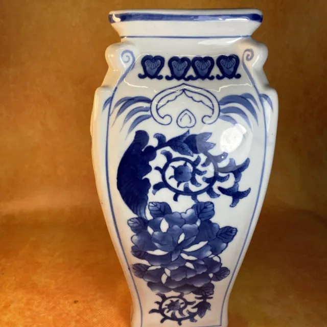 Vintage Bombay Blue And White Hand Painted Flower 12” Vase XL