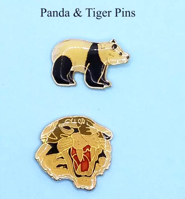Tiger and Panda Pins - 2-Vintage Metal Pins