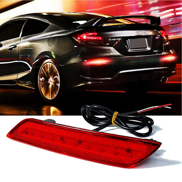 2X Red Reflector Bumper Lens Set For Honda 2013-2015 Civic Rear Left Right